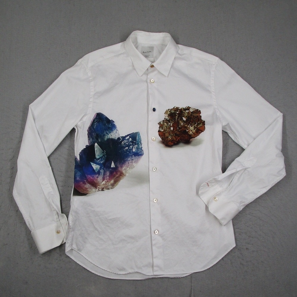 Paul Smith Mens White Crystal Mineral Print Button Down Shirt Medium Italy